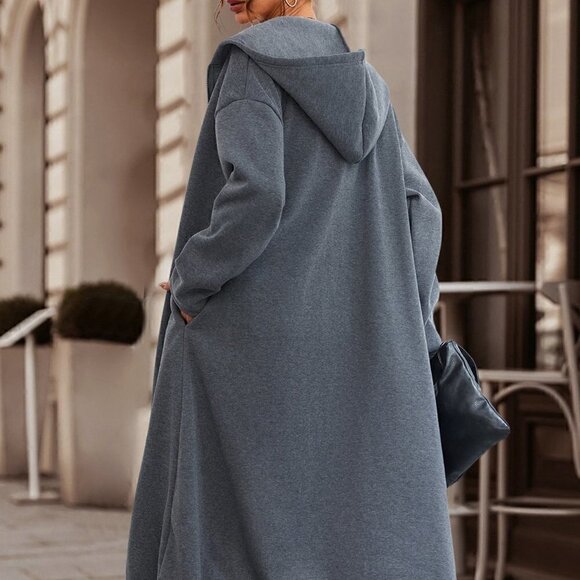 Dark Grey Casual Womens Drop Shoulder Drawstring Hem Zip Up Hoodie - Picture 3 of 7